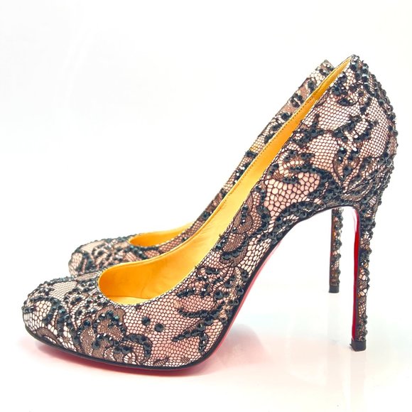 Christian Louboutin Shoes - Christian Louboutin Fifi 100 Swarovski Strass Lace Pumps 38